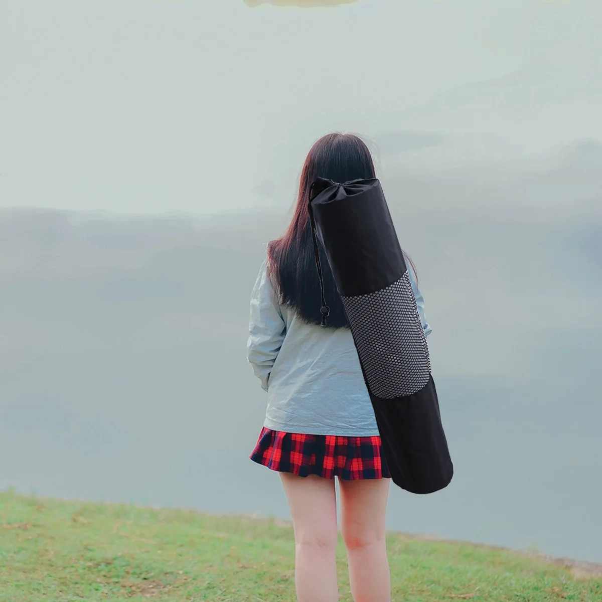 

2Pcs Yoga Mat Storage Carrier Bag Half Mesh Foldable Black Adjustable Sling Strap Exercise Fitness Tote for 6mm Mat