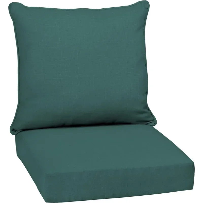 Deep Set, 24 x 24, Rain-Proof, Fade Resistant, Deep Bottom and Back Cushion 24 x 24, Peacock Blue Green Textur