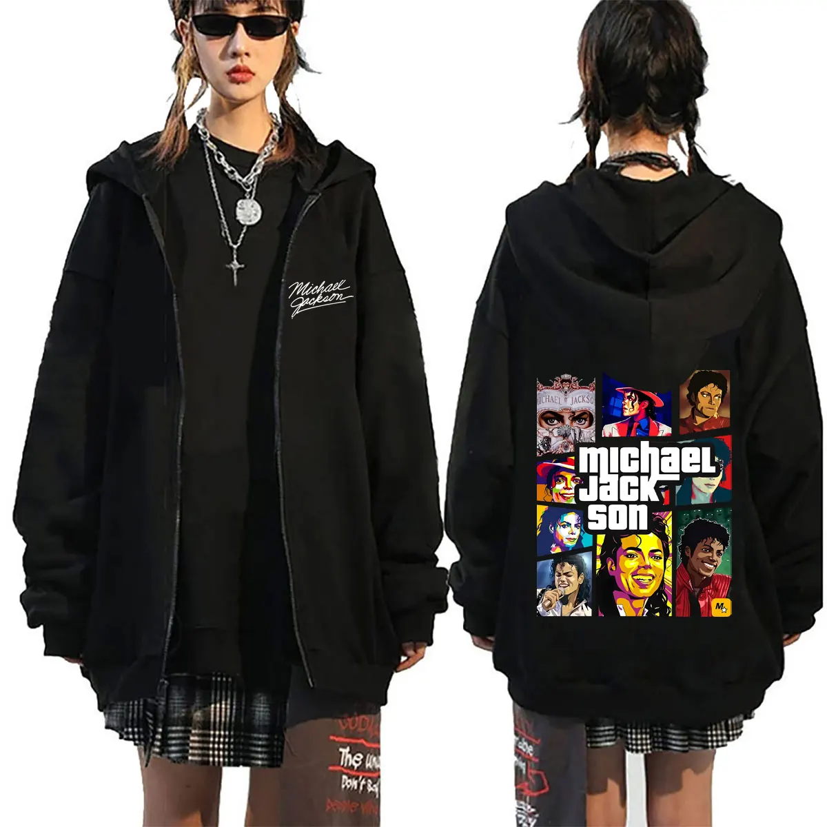 

Michael Jackson Music Album Cover Print Zipper Hoodies Men Women Retro Gothic Rock Zip Up Jacket Oversized Zip Up Sweatshirts
