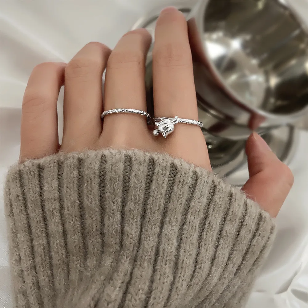 Bague ouverte en argent regardé 925 pour femme, bijoux minimalistes, cloche, tulipe, index, mode fille, cadeau de fête