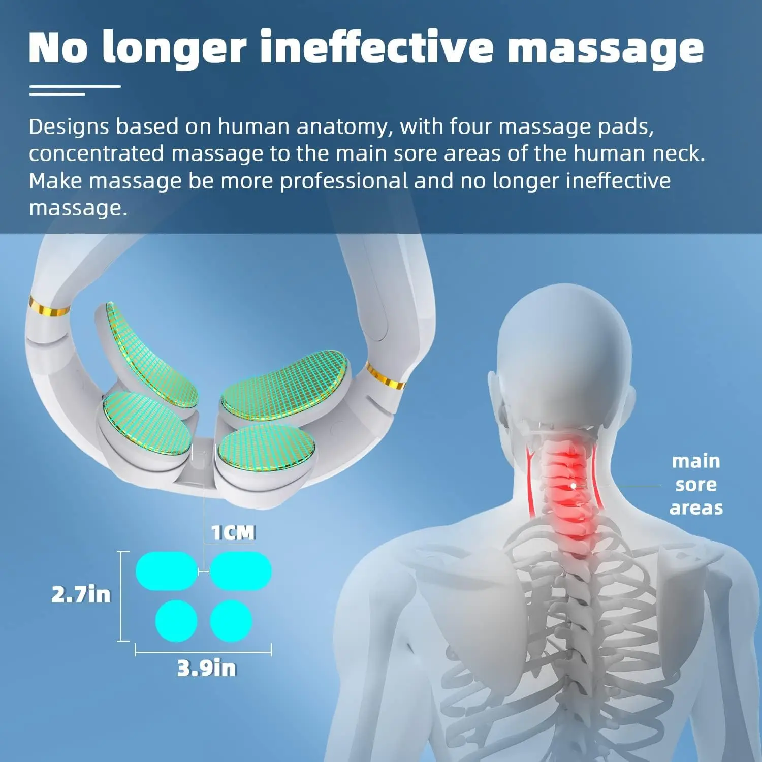 Cordless Neck Massager with Heat，3 Model 15 Levels Electric Neck Massager for Pain Relieve，Portable Massager Neck Relaxer.