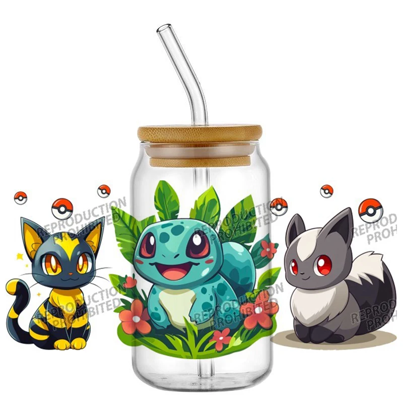 

Pokemon Pikachu DIY Cartoon 16oz UV DTF Cup Wrap Transfers Stickers Decorate Mugs Beer Can Bottle Libbey Glass Holiday gifts