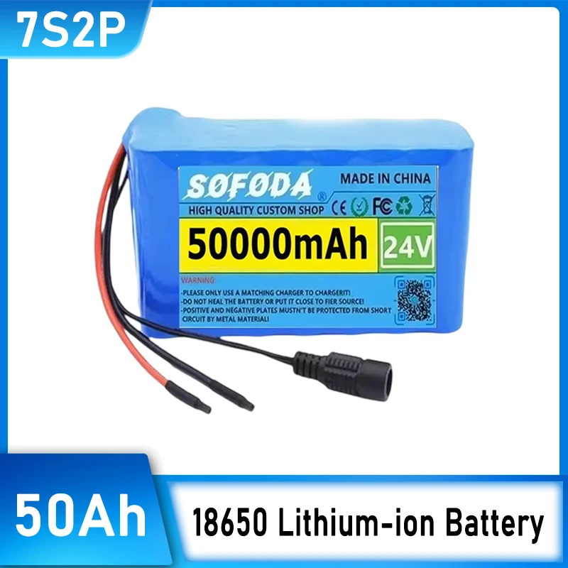 7S2P 18650 lithium-ion battery pack, 29.4V 2A charger, 24V 50Ah electric scooter battery, built-in BMS