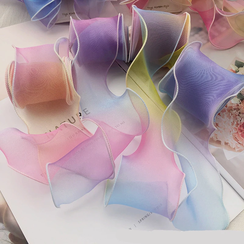 35 Yards 55MM 60MM Rainbow Gradient Lock Edge Colorful Fishtail Yarn Ribbon DIY Crafts Handmade Accessories Material Skirt Doll