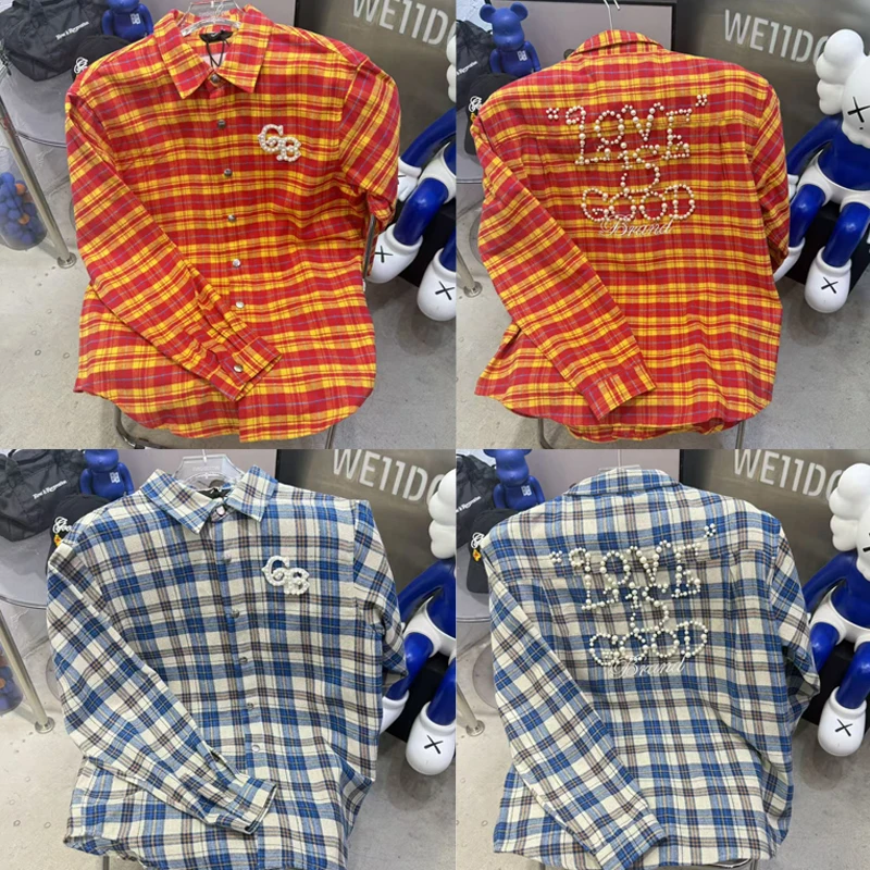 

Stock GOODBRAND Shirts Classic Checkered Pattern Exquisite Embroidered Letter Logo Casual High-end Shirt