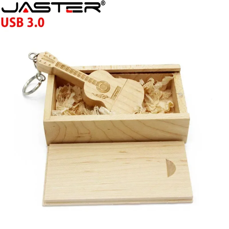 JASTER USB 3.0 LOGO customized natural wooden guitar + box 4GB 8GB 16GB 32GB wood guitars usb flash drive memory stick gifts