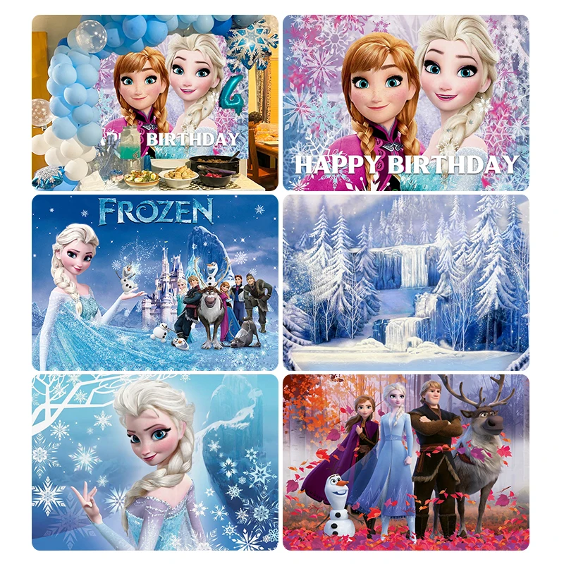 Disney Frozen Anna Elsa Princess Backdrop Background Birthday Banner for Girl Kids Photography Studio Baby Shower Party Decor