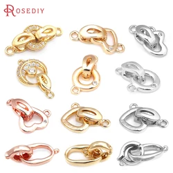 4 Sets 18K Gold Color Brass Round Heart Connector for Necklaces Bracelet Clasps High Quality Diy Jewelry Making Accessories
