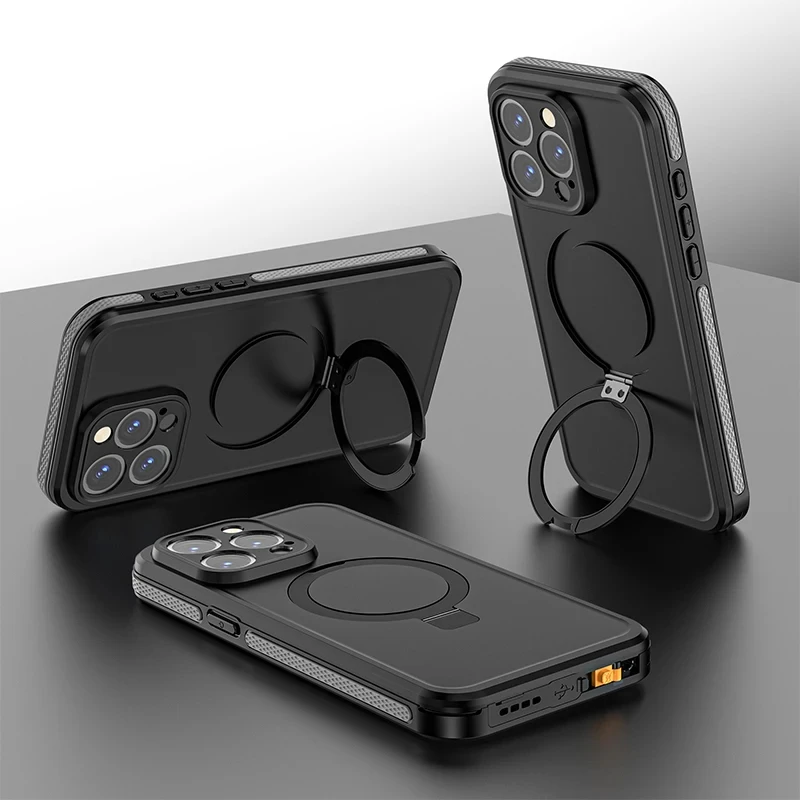 Wireless with Magsafe and Metal Bracket anti drop Transparent IP68 Waterproof Phone case Suitable For iPhone 15 Pro Max Plus