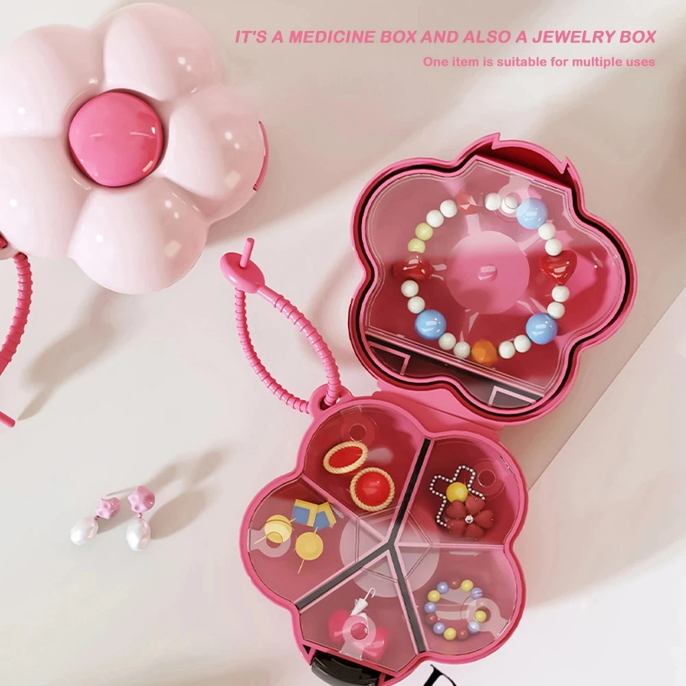 Kreative Blumen Pillendose Tragbare Aufbewahrungsbox Anhänger Wasserdicht mit Trennwänden Schmucketui Kunststoff Dopamin Organizer Box – Detail 8