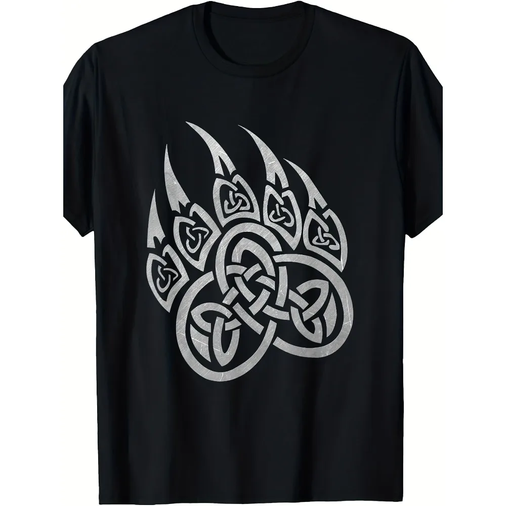 Camiseta Vikinga con Diseño de Pata de Oso y Nudo Celta para Hombre y Mujer - Camiseta Gráfica Vikinga Nórdica de 220 g/m² con Diseño Celta