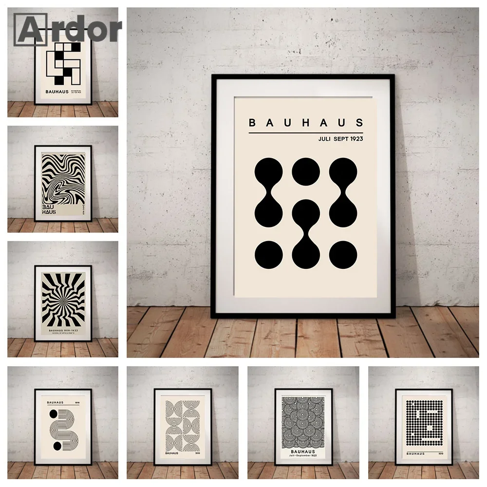 

Mid Century Bauhaus Geometric Canvas Prints Retro Abstract Wall Art Painting Boho Poster Pictures Modern Living Room Home Decor