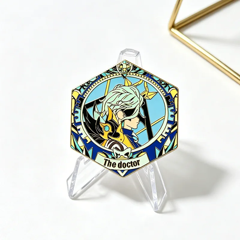 Genshin Impact Nicole Reeyn The Doctor Cosplay Badges Anime Il Dottore Arlecchino Halloween Party Costumes Pins Backpack Decor image 4