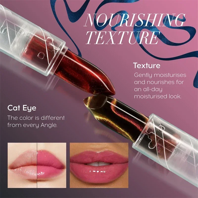 Rossetto che cambia colore a 4 temperature di colore Specchio idratante Glitter Cat Eye Rossetto Rossetto gelatina acquosa duraturo naturale