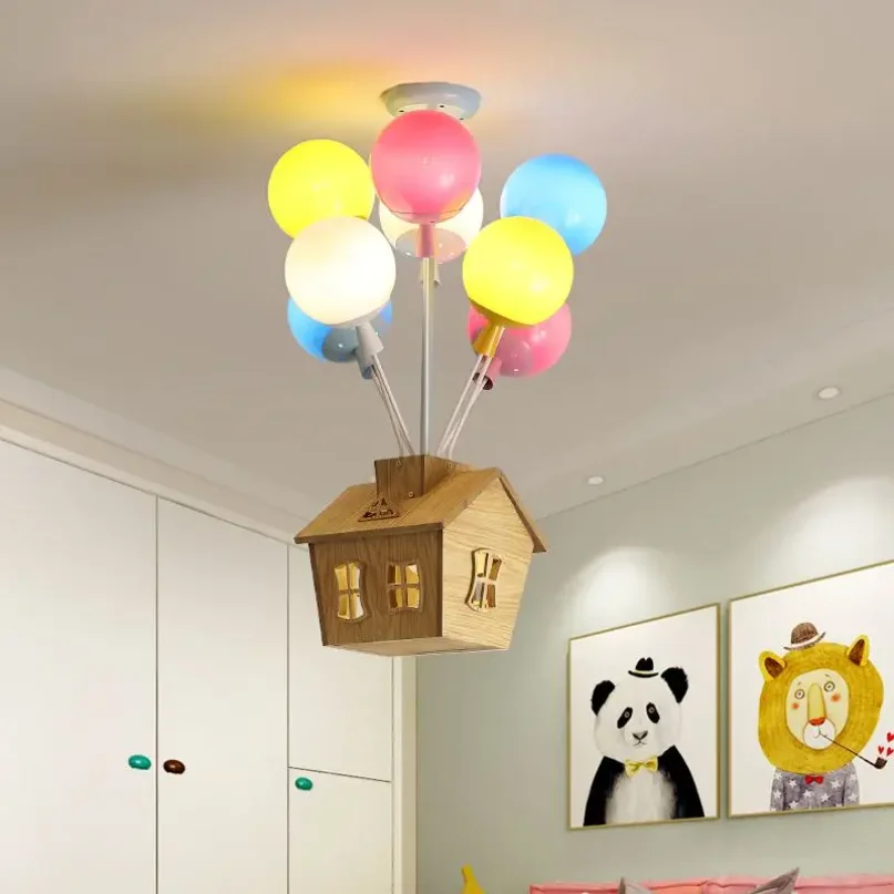 Imagem -02 - Indoor Balloon Teto Lâmpada para Crianças Quarto Infantil Lustre Sala de Estar Berçário Menina Home Art Decor Decoração em Madeira