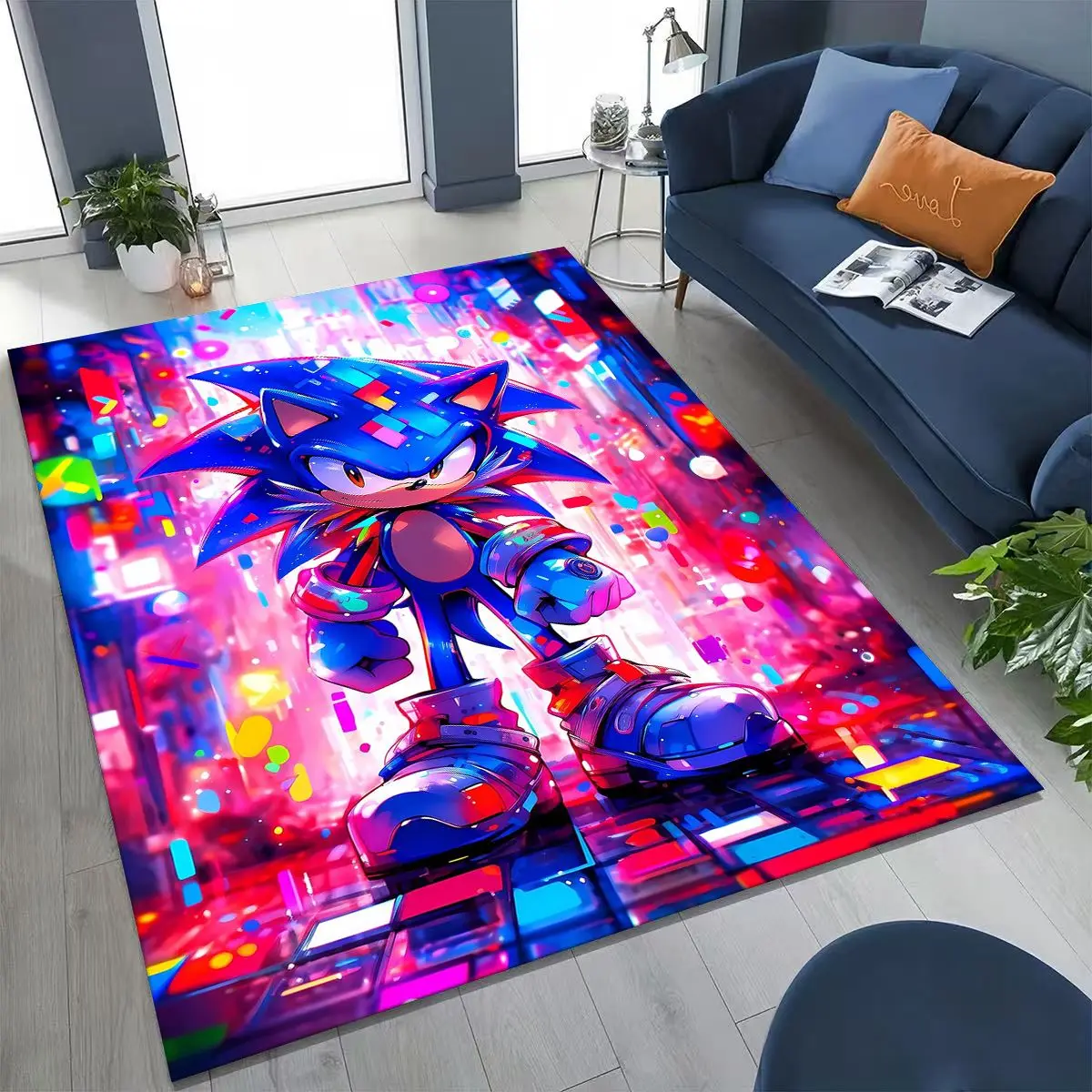 3D Vintage S-Sonic Games Cartoon Rug for Bedroom Living Room Sofa Home Doormat Decor, Large Kid Play Non-slip Floor Mat Gift