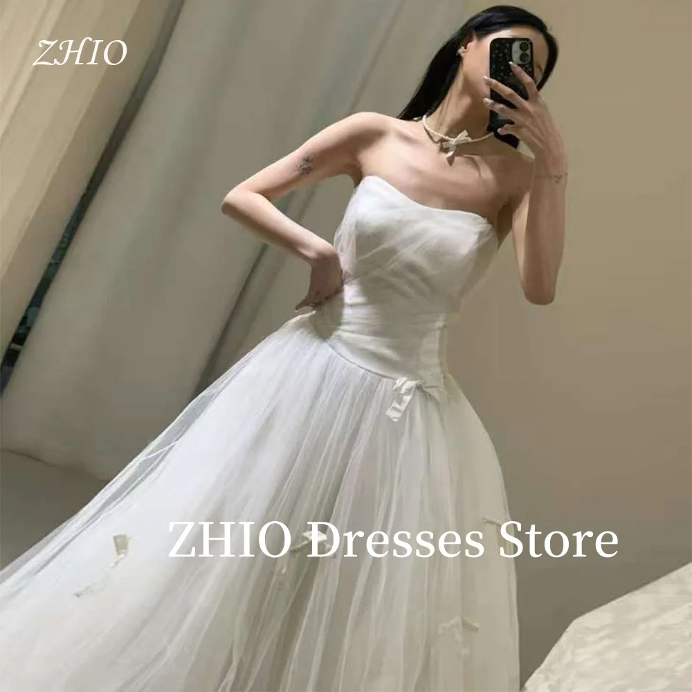 

ZHIO Princess Wedding Party Dresses A-Line Bow Tiered Tulle Korea Photo shoot A-Line Floor Length Bridal Gown Customized Si