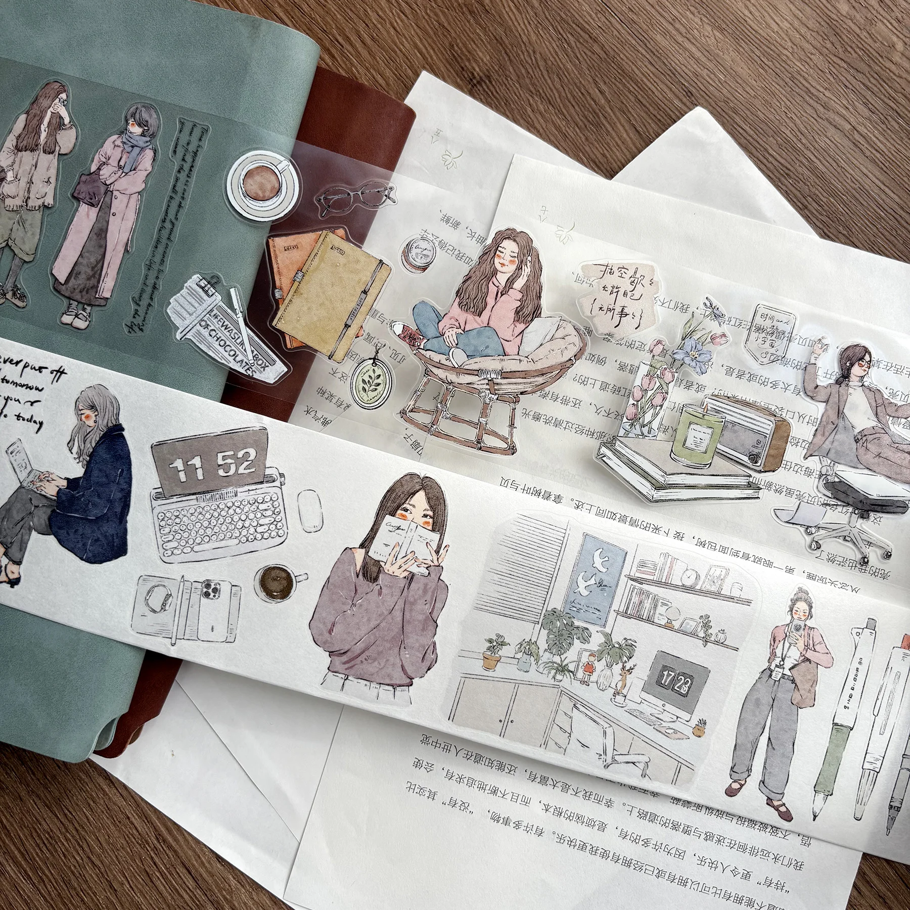 ZYS Journal Washi Tape PET Die-Cut Journal Characters Scenery DIY Decorative Stickers Sunset Work