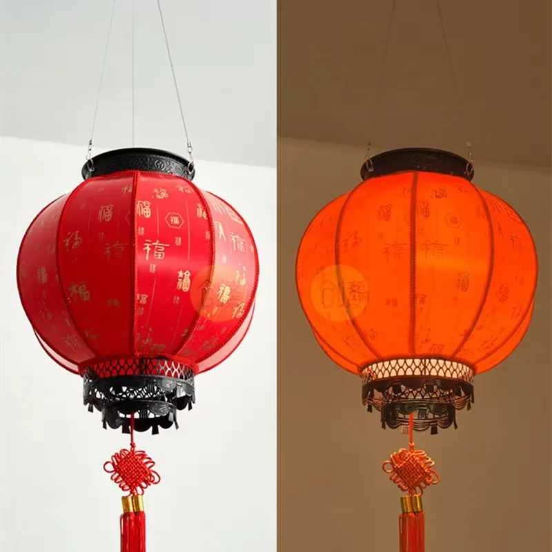 Solar Red Round Lantern Integrated Chandelier Door Outdoor Waterproof Villa Garden Light Garden Aisle