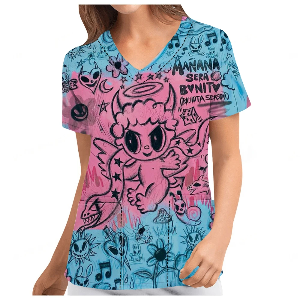 

Dental Ophthalmology Work Uniform Disney Series Mermaid Winnie the Pooh Printed Summer Short Sleeve Tops for Men and Women