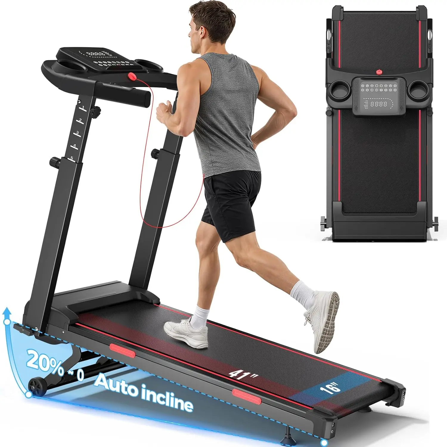 Treadmill for Home with 20% Auto Incline, Walking Pad with Handle Bar, Custom