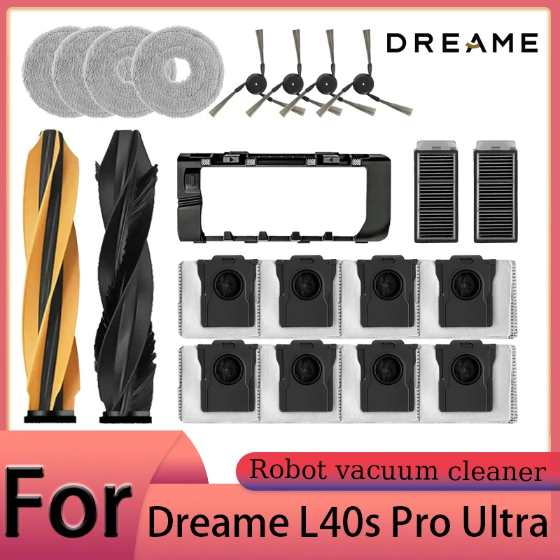 Accessoires pour aspirateur robot Dreame L40s Pro Ultra : brosse principale, brosse latérale, filtre HEPA, chiffons de nettoyage, sac à poussière, pièces de rechange