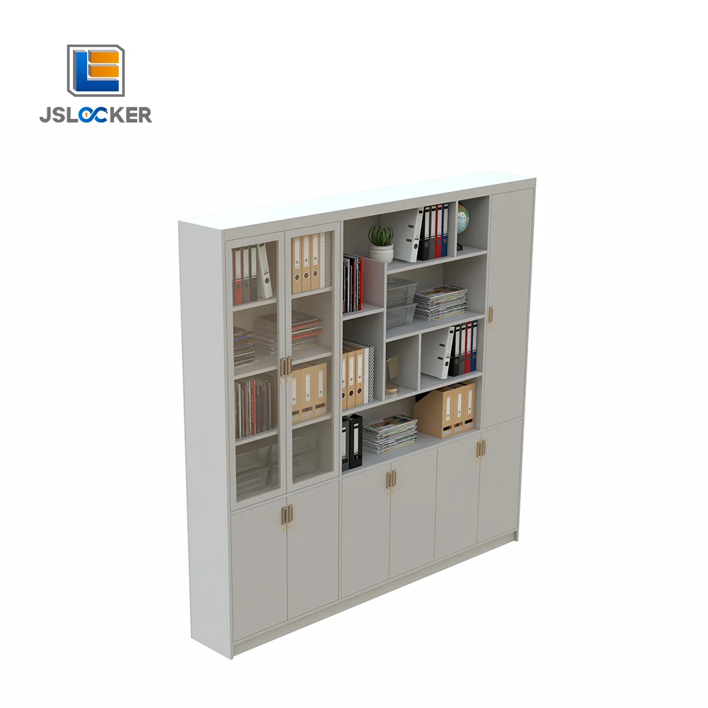 공장 도매 책장 수납 캐비닛 책꽂이 금속 책장 서랍 유리문이 있는 금속 캐비닛
