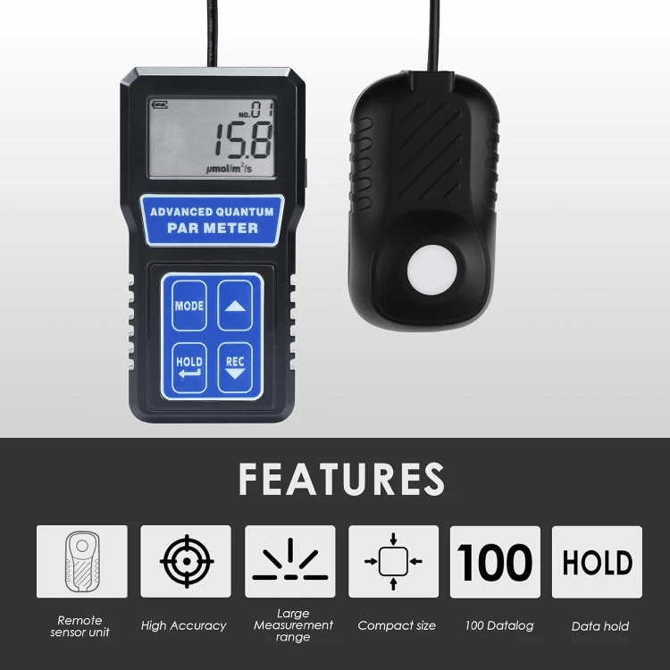 Quantum PAR Meter Photo Synthetically Active Radiation PPFD Tester Indoor and Outdoor Plants Measure 400 to 700 Wavelength