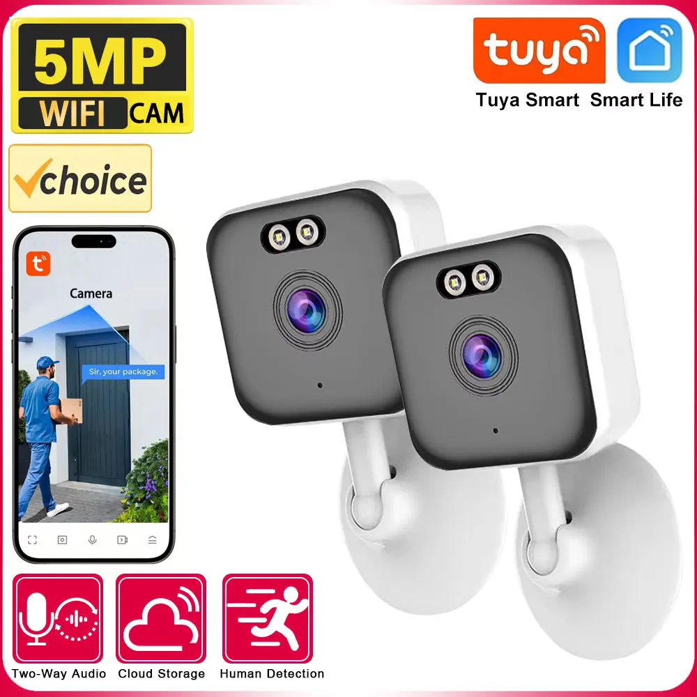5MP Wifi IP TUYA Camera Outdoor CCTV Surveillance Card Machine Camera Color NightVision Mini Security Camera Home Baby Monitor