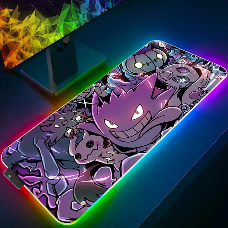 RGB Mouse Pad Pokemon Pikachu Gengar Professional E-sports gamers speed Gaming Rubber keyboard Backlight LED desk mat mousepad