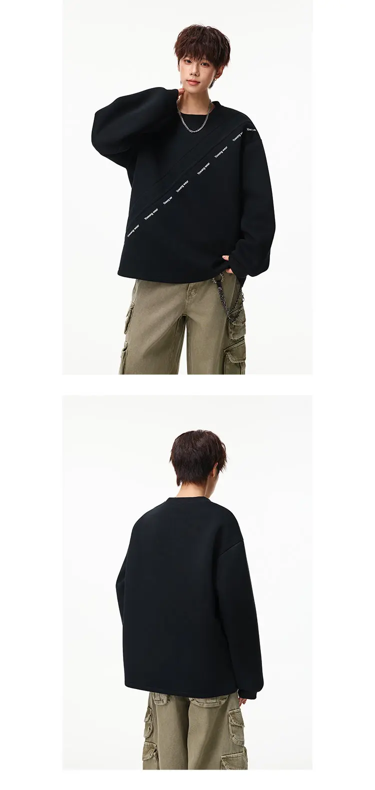 LUZHEN 2026 Autumn New Stripe Printed Loose Round Neck Casual Sweater Pullover Men's Fashion Korean Long Sleeve T-shirts JY8319