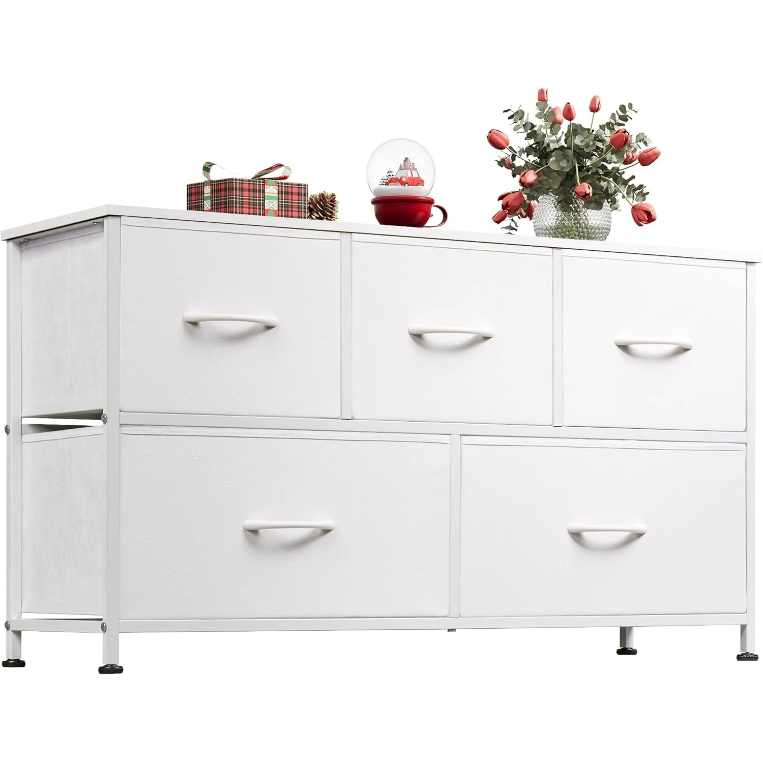 

Dresser for Bedroom with 5 Drawers, Wide Chest of Drawers, Fabric Dresser, Storage Organization Unit with Fabric Bins for Closet