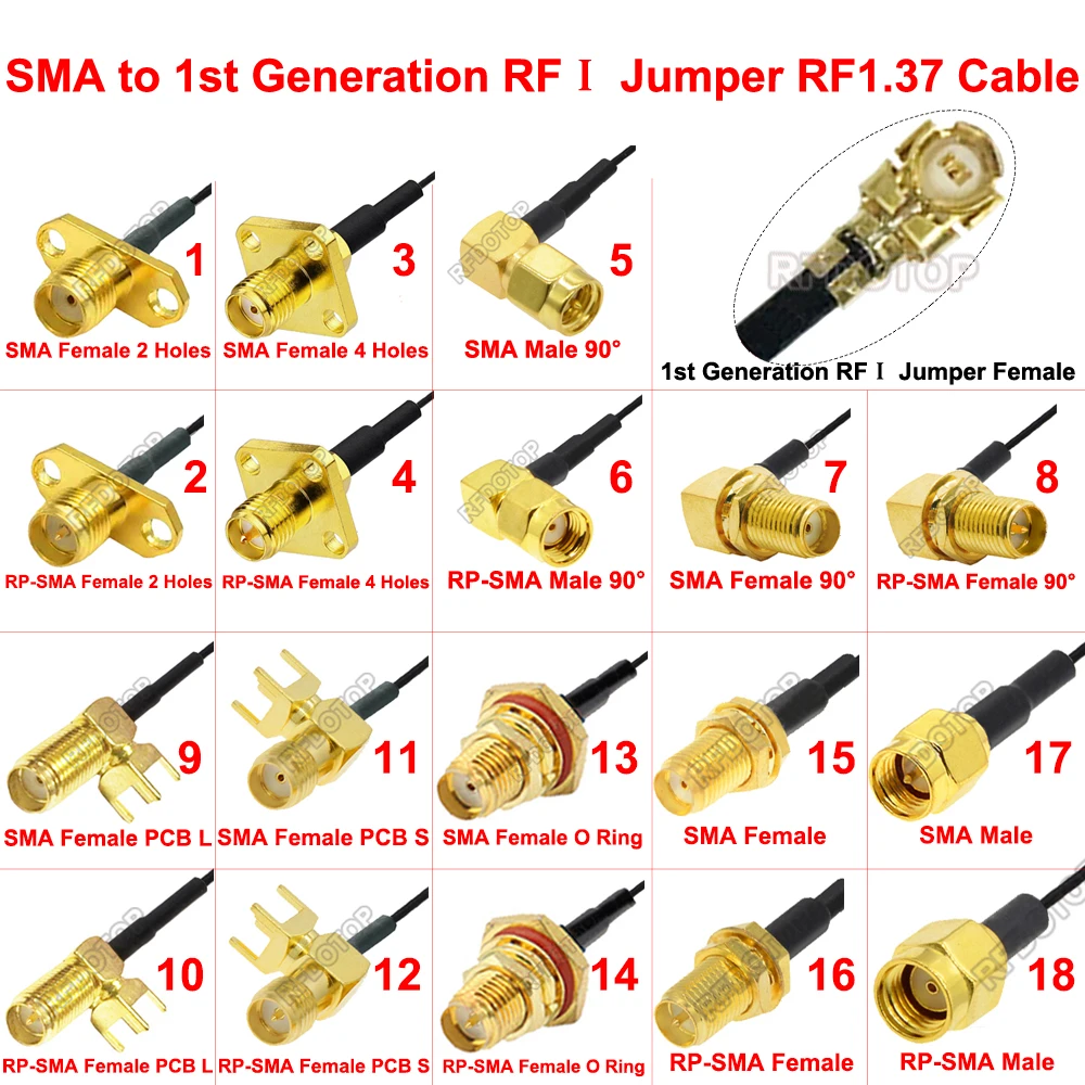 SMA Male Female to uFL/IPX1/MHF1 Female Connector 1st Generation RF1.37 Cable Extension Pigtail IPX-SMA WiFi Antenna RFⅠ Jumper