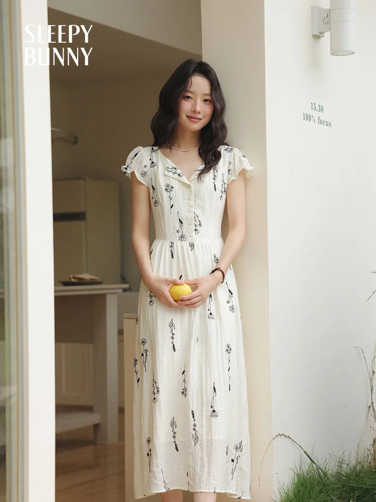 Linen Floral Embroidered Summer Dress Women French Style V-Neck A-Line Midi  Dress Lightweight Short Sleeve Slim Long Sundress - AliExpress 200000345