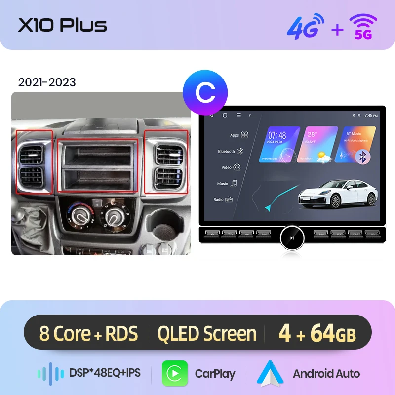 Junsun 13.1″ QLED Draadloze CarPlay Android Auto Autoradio Voor Fiat Ducato Peugeot Boxer Citroen Jumper 2006-2015 DSP SWC RDS GPS