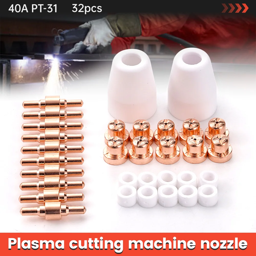 32 قطع PT31 LG40 40A البلازما القاطع القطب تلميح كأس فوهة النيكل مطلي تمديد الاستهلاكية عدة لشعلة قطع البلازما