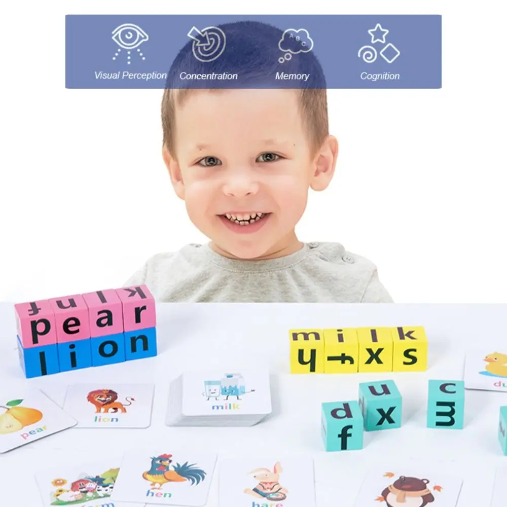 Kaarten Baby Leren Kaarten Houten Matching Game Puzzelspel Engelse Woorden Kaart Alfabet Spellingspel Letter Spellingblok