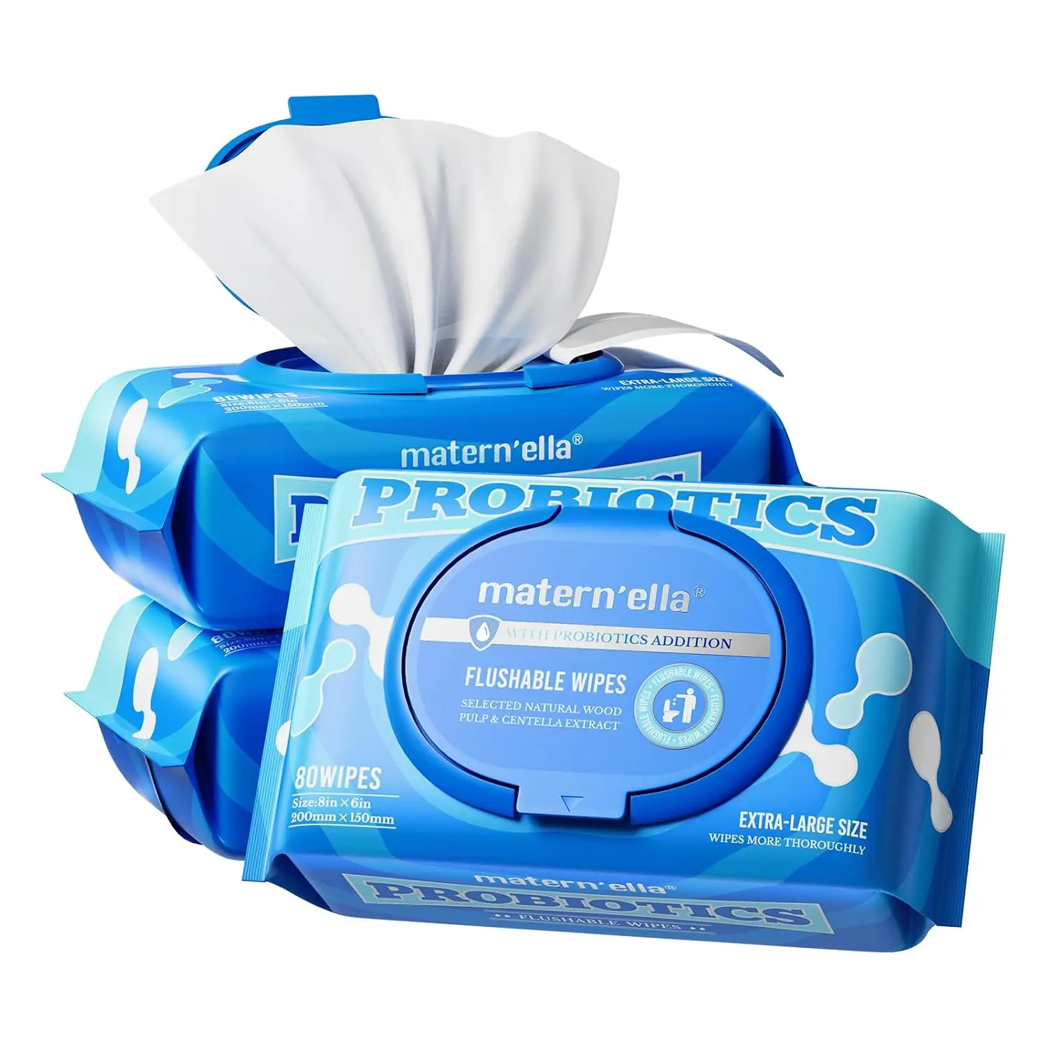 Toallitas Húmedas Extra Grandes para Esquinas, Biodegradables, con Probióticos, Sin Fragancia, 3 Paquetes de 80 Unidades