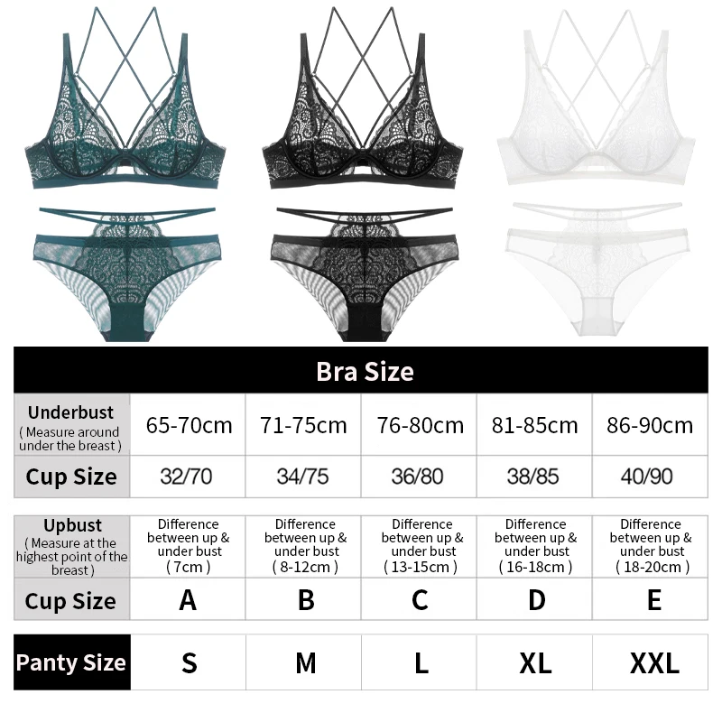 Women Sexy Lace Lingeries Set Ultra Thin Two-piece Top Bra Panties Suit Push Up Underwire Strappy Unlined Underwear For Female