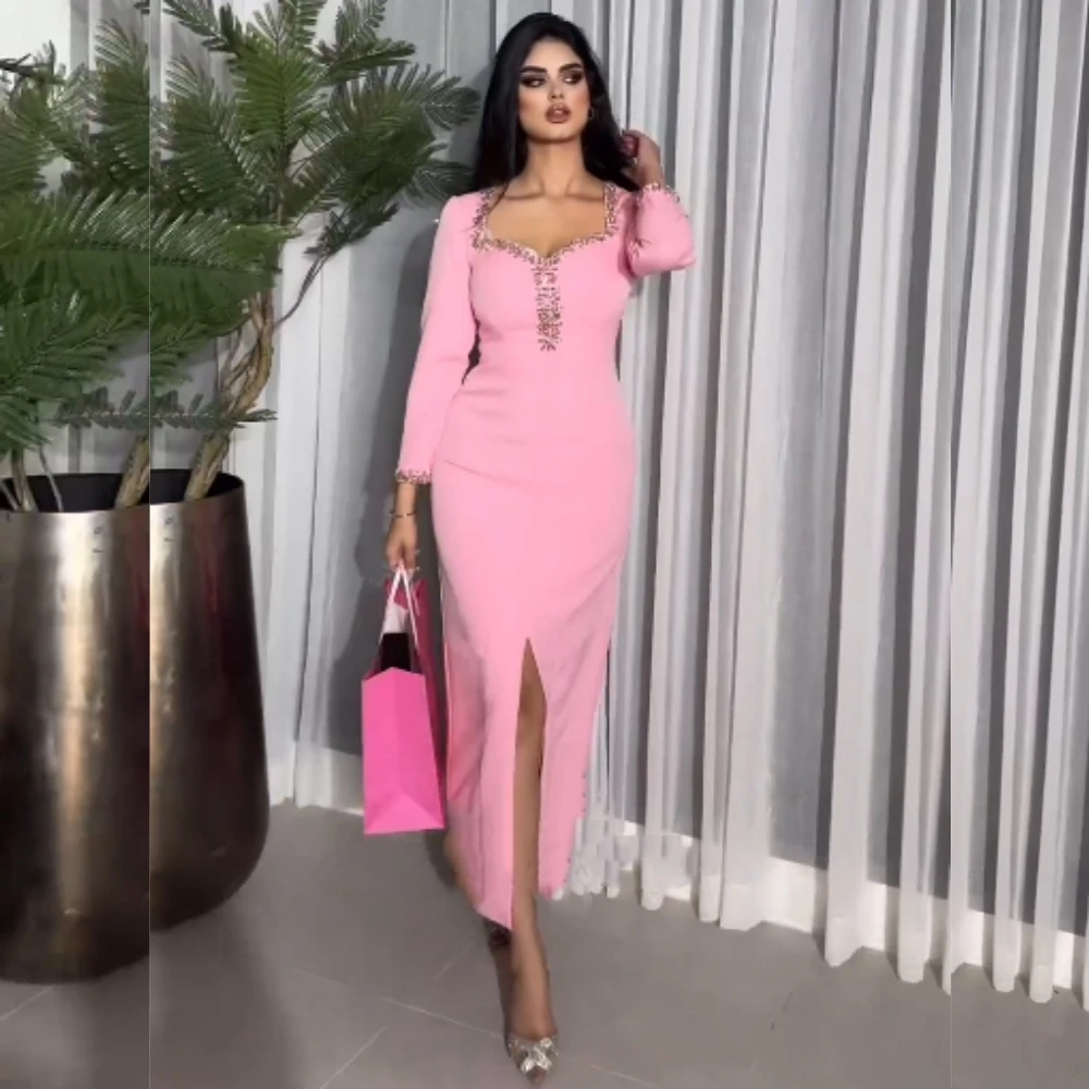 

Jiayigong Ball Jersey Rhinestone Cocktail Party Sheath Square Neck Bespoke Occasion Gown Midi Es