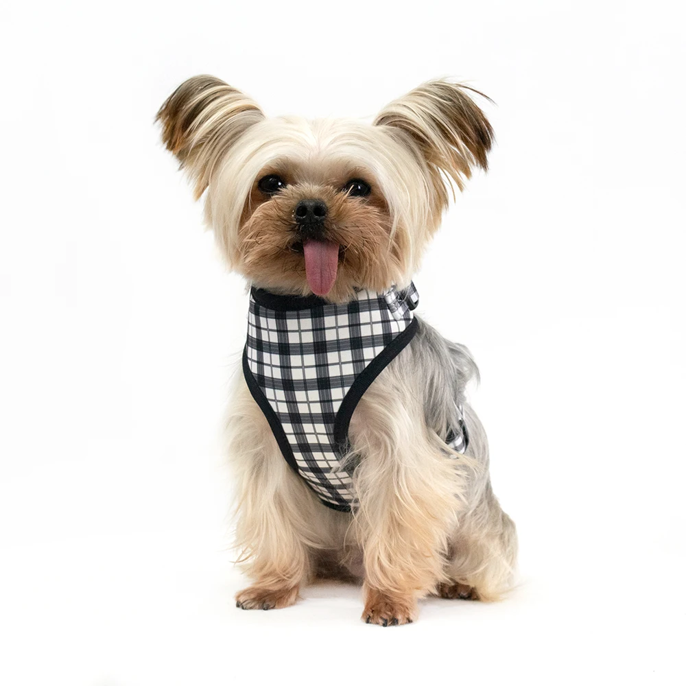 Collarlogo Adjustable Pet Dog Collar Durable Soft Creative Black White Plaid Design Leash Neoprene Harness Poop Bag Dispenser