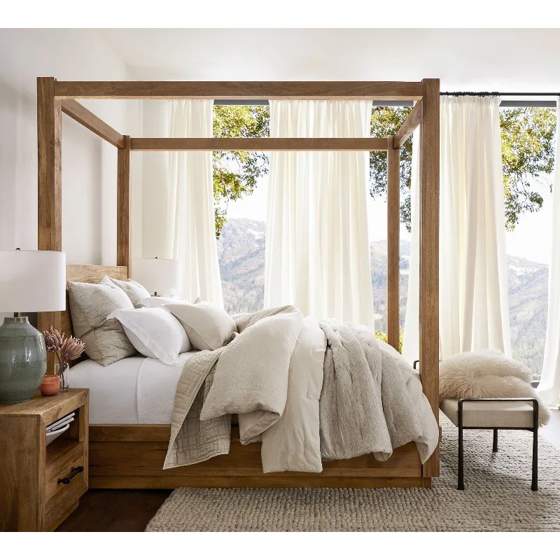 Luxury Designs Bedroom Furniture Canopy Oak Wooden Double Panel Queen King Size Beds Set - view 5