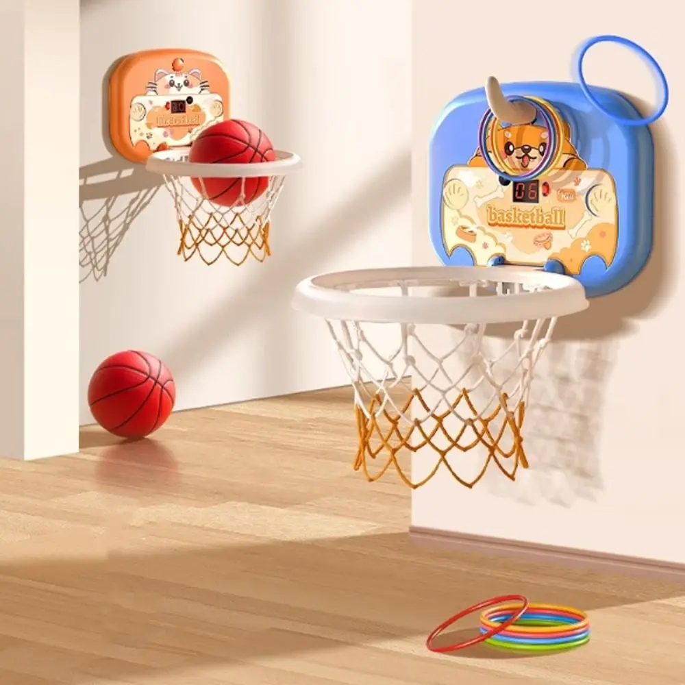Faltbares Baby-Basketball-Spielzeug-Set, skortvolles Anzeigetafel, Cartoon-Tier, Kleinkind-Basketballkorb, aufblasbarer Ball