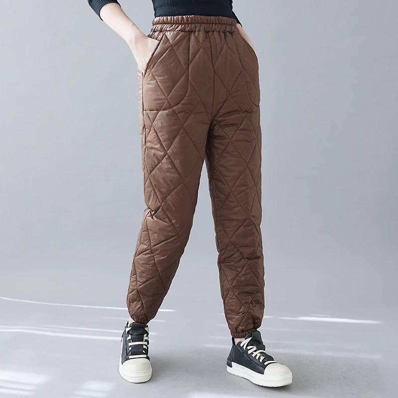 

Women Clothing Fashion Down Cotton Beam Feet Sweartpants Winter Thick Warm Soft Trouser Slim Elastic high Waist Harem Pants