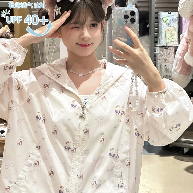 

Snbl 2025 Original Design Anti - Uv Sweet Style Soft Girlish Bear Print Breathable Lightweight Coat for Summer