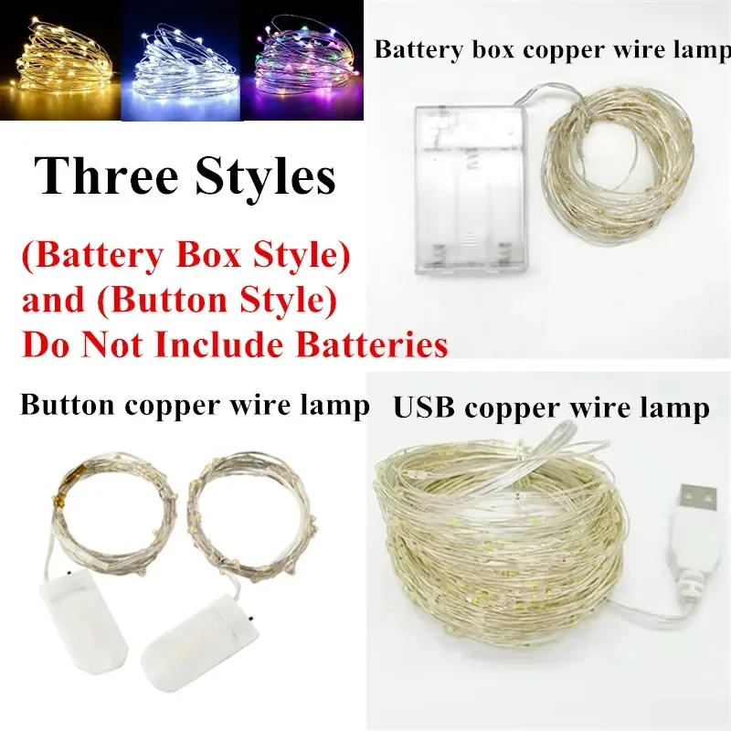 Fio de cobre impermeável LED String Light USB Fairy Light, Lâmpada de cortina, guirlanda de casamento, ano novo, Natal, festa, 5m, 10m