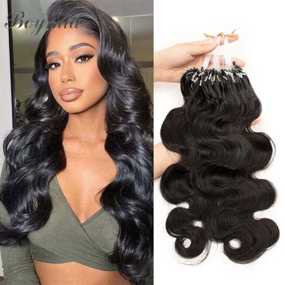 Boymia Micro Loop Human Hair Extensions Body Wave 12