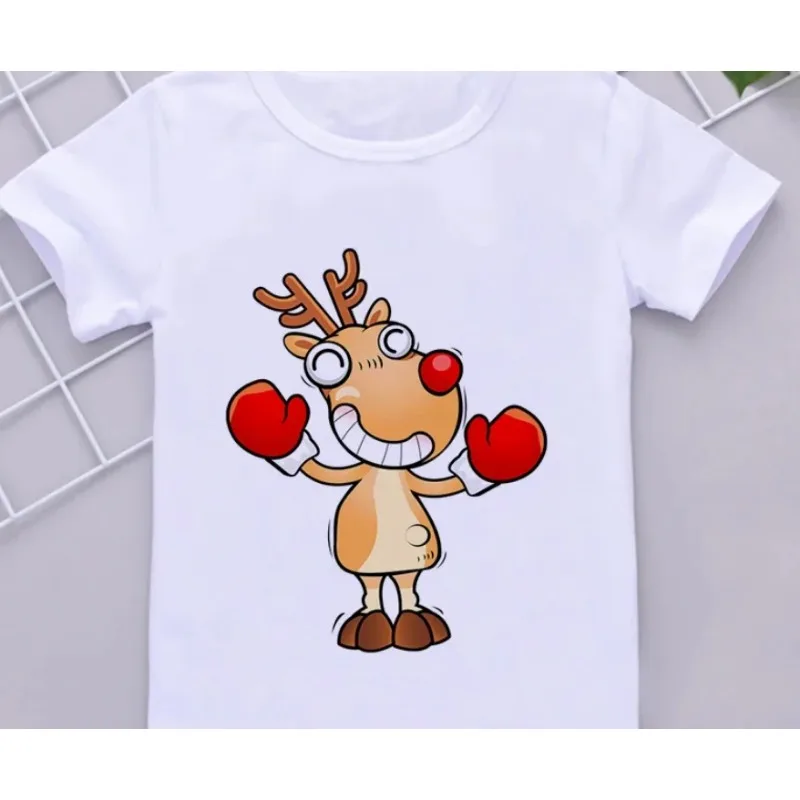 Cute Christmas Kids Cartoon Printing Clothes Children Festival WearT-Shirt Boys Summer Short Sleeve Tee Tops