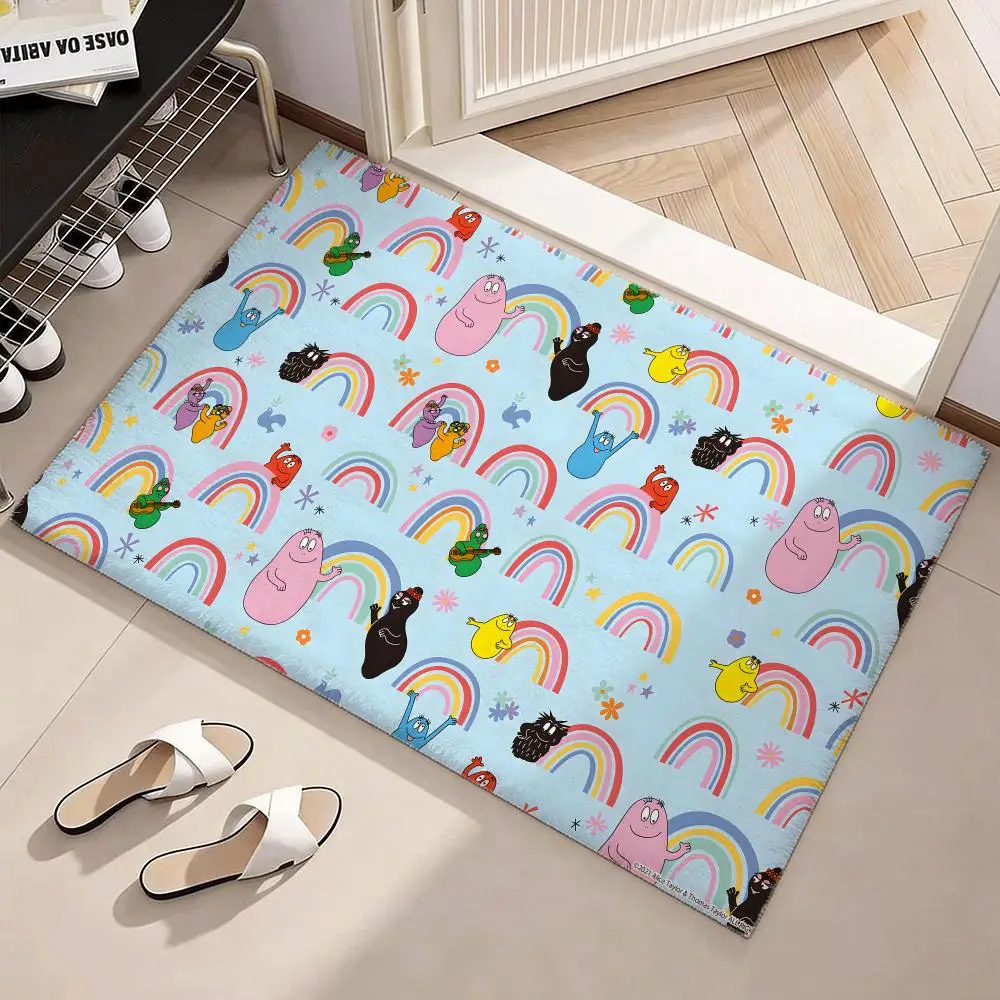 Les Barbapapa Cartoon Floor Mat Soft Flannel Non-Slip Door Mat - Thickened Rug for Living Room Home Decor