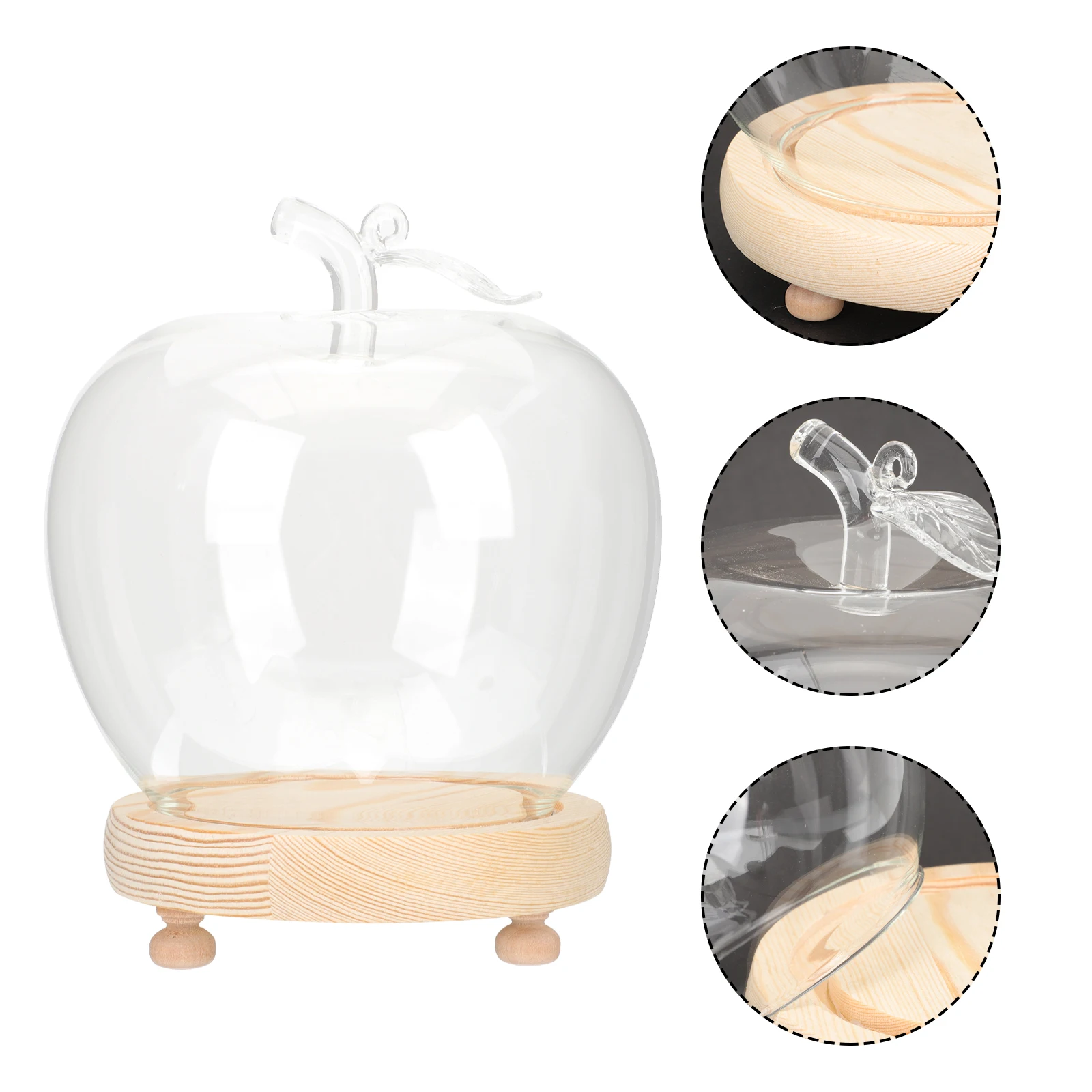 

Elegant Wooden Base Glass Dome Apple Glass Cover Artistic Transparent Cover For Decorative Figurines